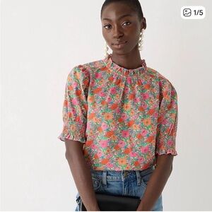 J Crew Smocked puff-sleeve top in Liberty® Meadow Song fabric Size XXL